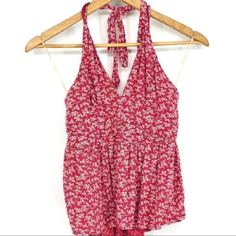 American Eagle pink floral peplum top